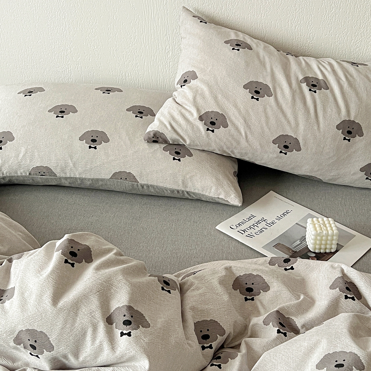 91家纺网 家纺一手货源 找家纺 一比一家纺 2026春季新款高克重加厚色织提花系列四件套 萌萌狗