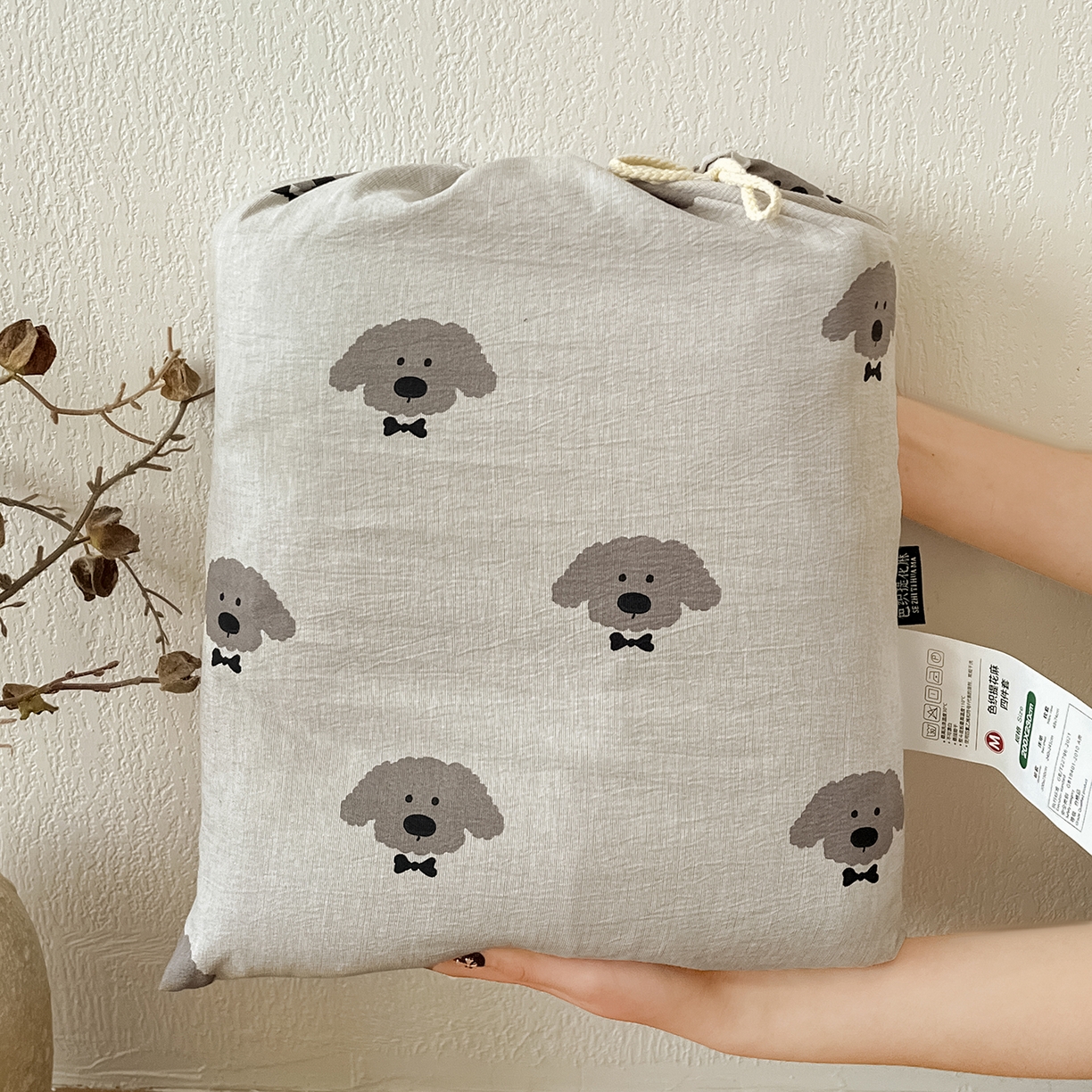 91家纺网 家纺一手货源 找家纺 一比一家纺 2026春季新款高克重加厚色织提花系列四件套 萌萌狗