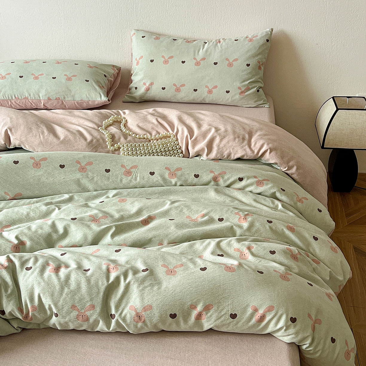 一比一家纺 2026春季新款高克重加厚色织提花系列四件套 萌萌兔