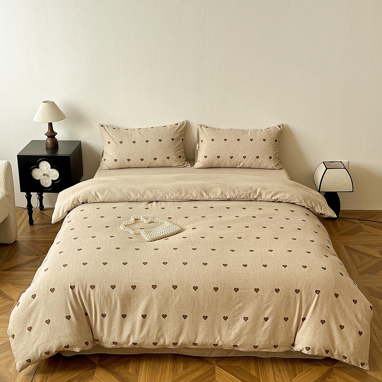 91家纺网 家纺一手货源 找家纺 一比一家纺 2026春季新款高克重加厚色织提花系列四件套 甜心咖