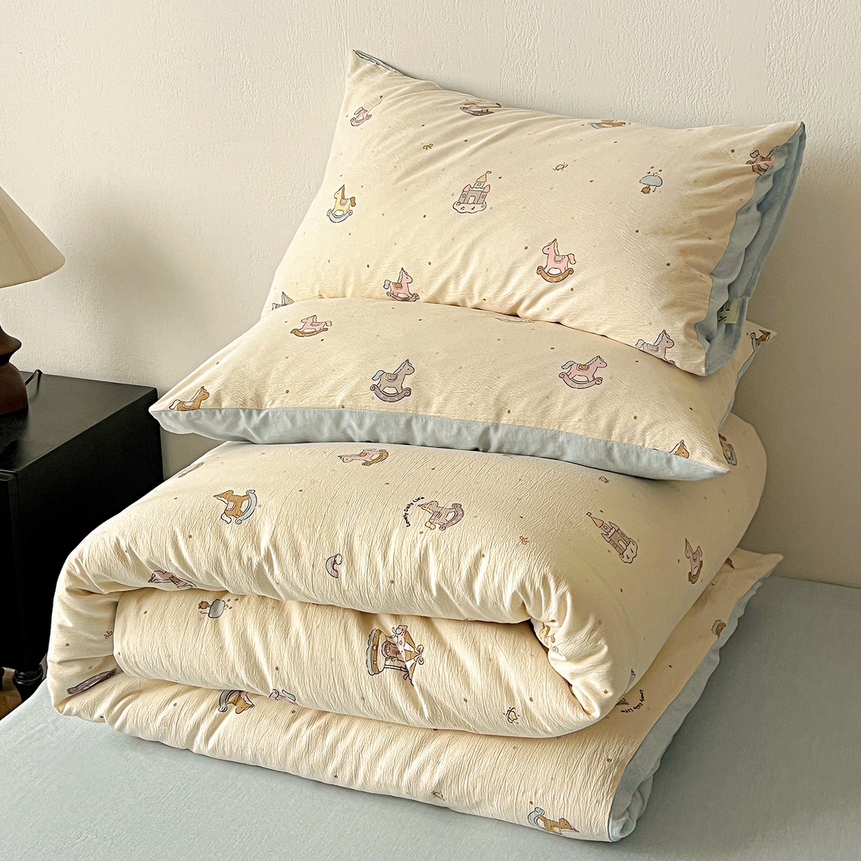 91家纺网 家纺一手货源 找家纺 一比一家纺 2026春季新款高克重加厚色织提花系列四件套 童梦园