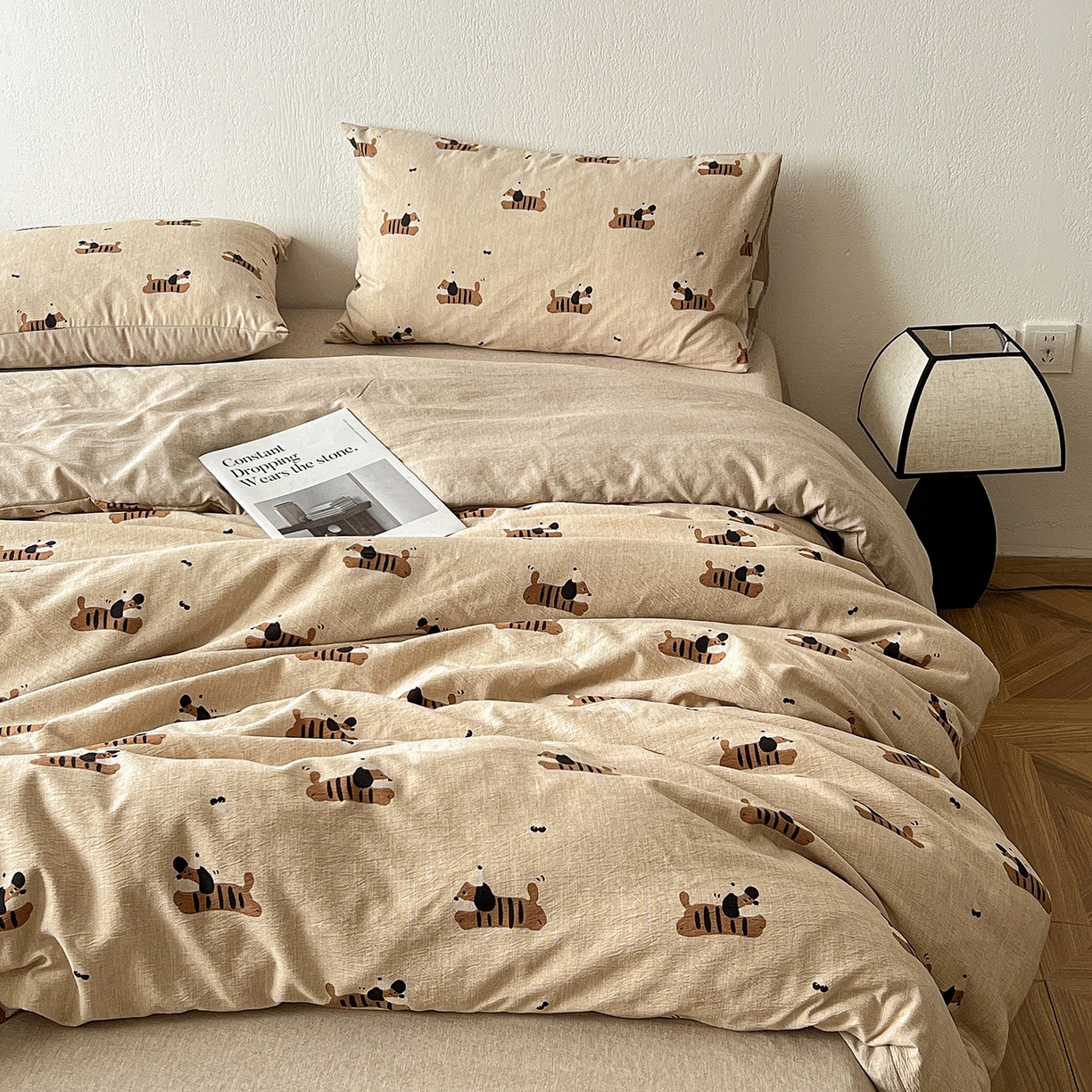 一比一家纺 2026春季新款高克重加厚色织提花系列四件套 樱桃狗