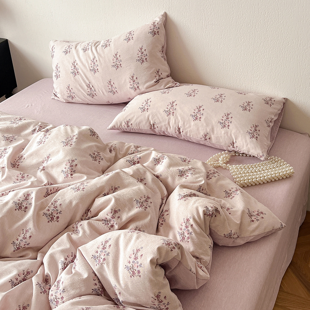 91家纺网 家纺一手货源 找家纺 一比一家纺 2026春季新款高克重加厚色织提花系列四件套 紫薇