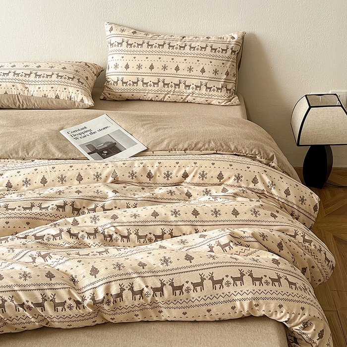 一比一家纺 2026春季新款高克重加厚色织提花系列四件套 北欧童话