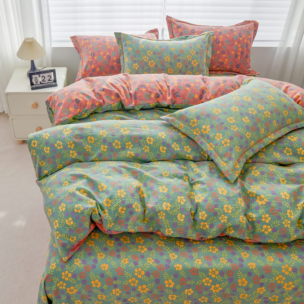 91家纺网 家纺一手货源 找家纺 恋之语 2026新款双层纱原麻复古风四件套 野棠晚风