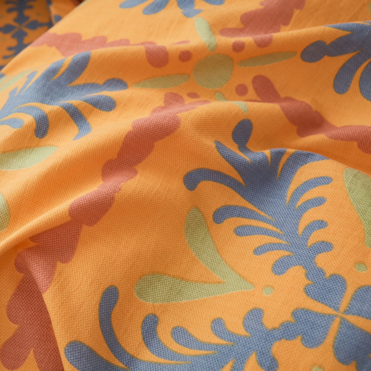 91家纺网 家纺一手货源 找家纺 恋之语 2026新款双层纱原麻复古风四件套 暖橙叶语