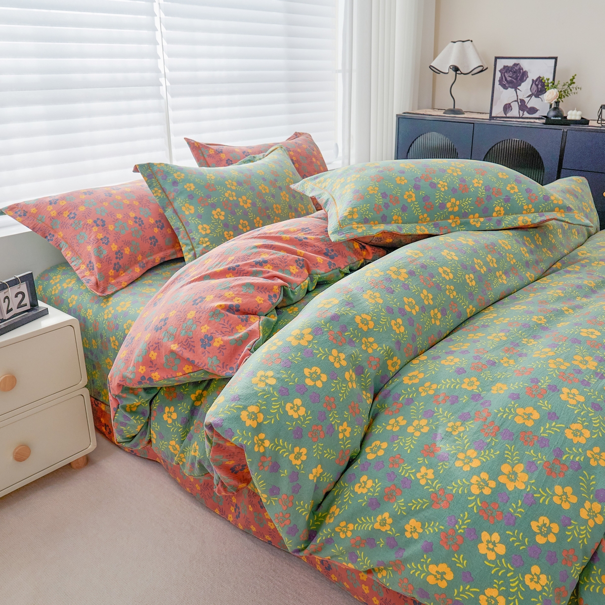 91家纺网 家纺一手货源 找家纺 （总）恋之语 2026新款双层纱原麻复古风四件套