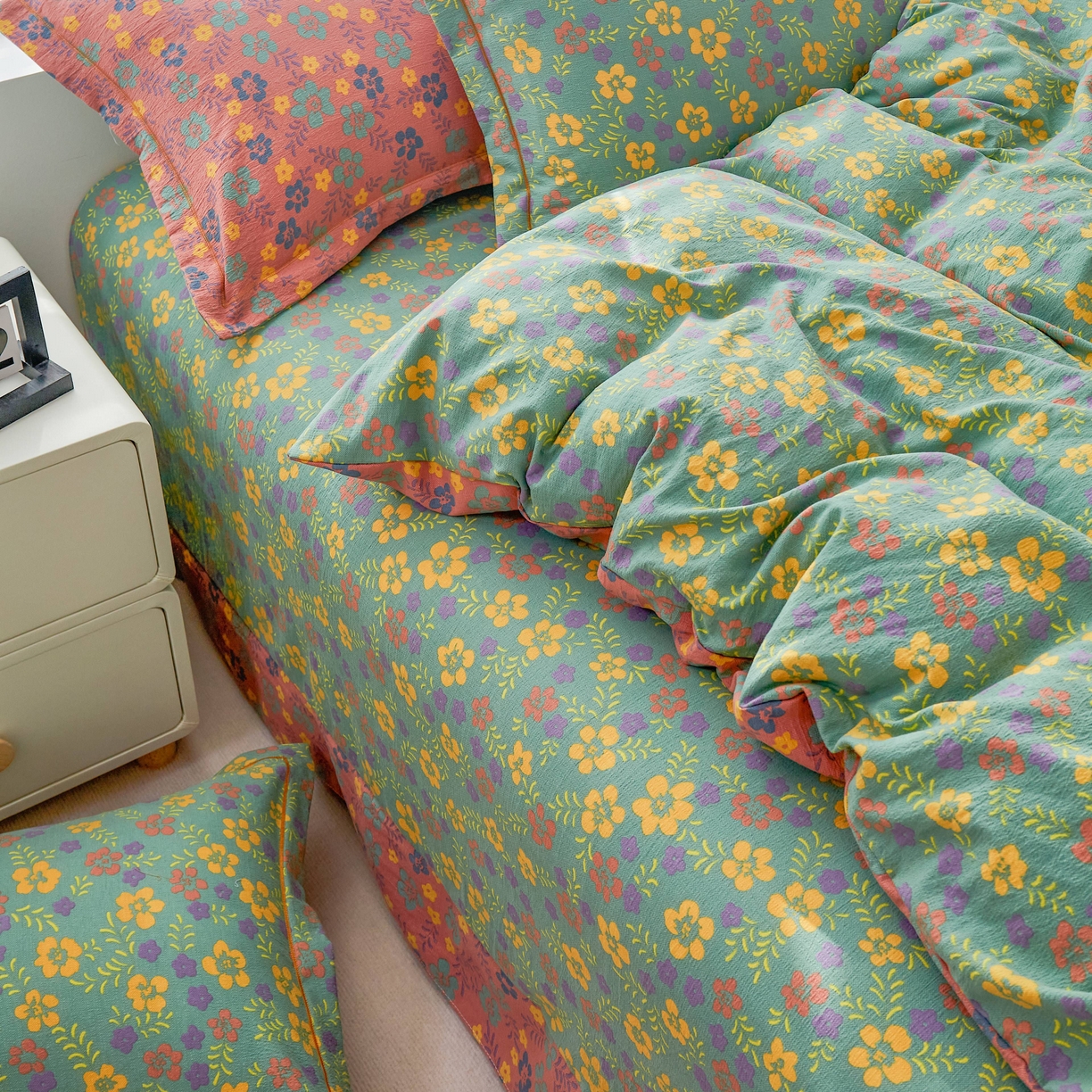 91家纺网 家纺一手货源 找家纺 恋之语 2026新款双层纱原麻复古风四件套 野棠晚风