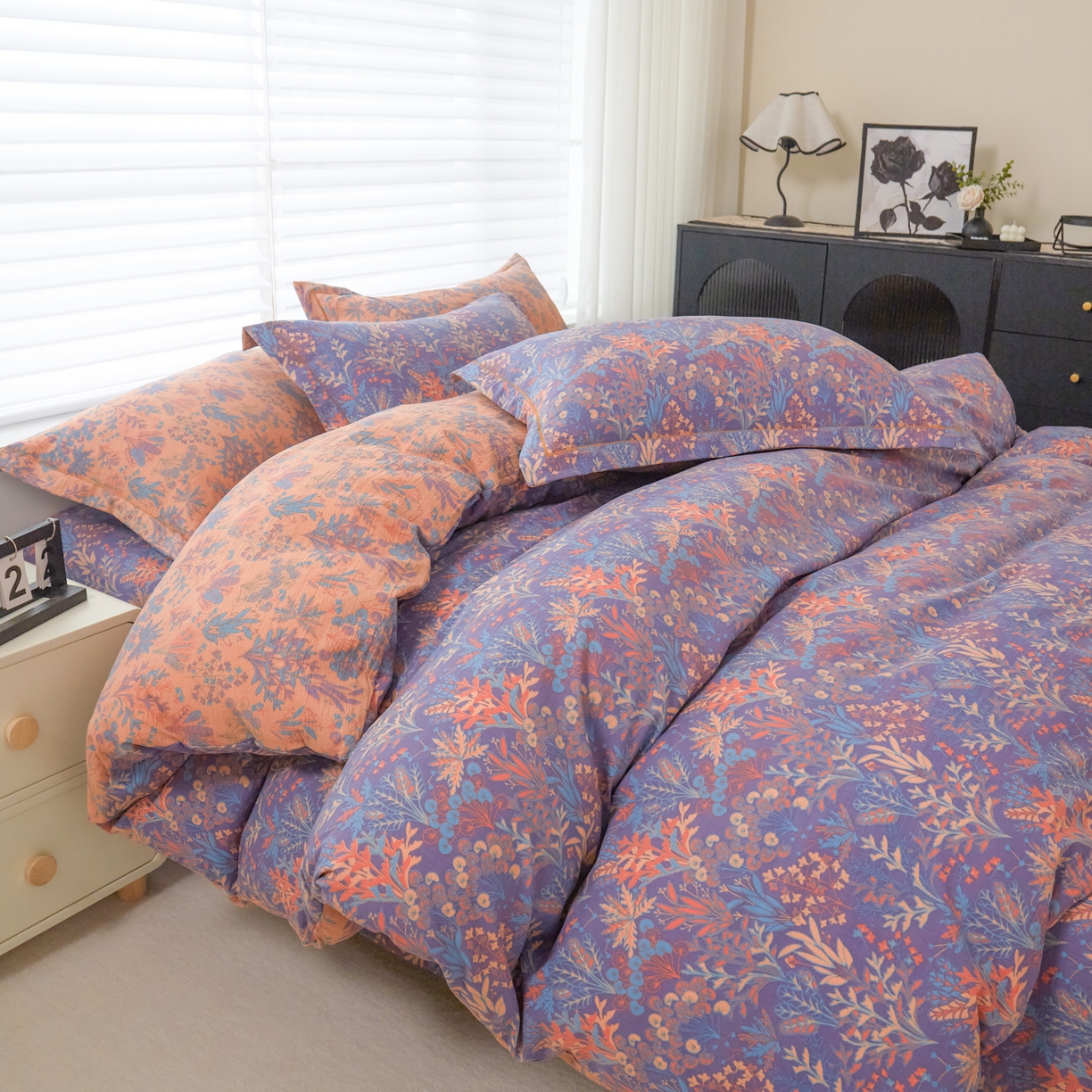 91家纺网 家纺一手货源 找家纺 （总）恋之语 2026新款双层纱原麻复古风四件套