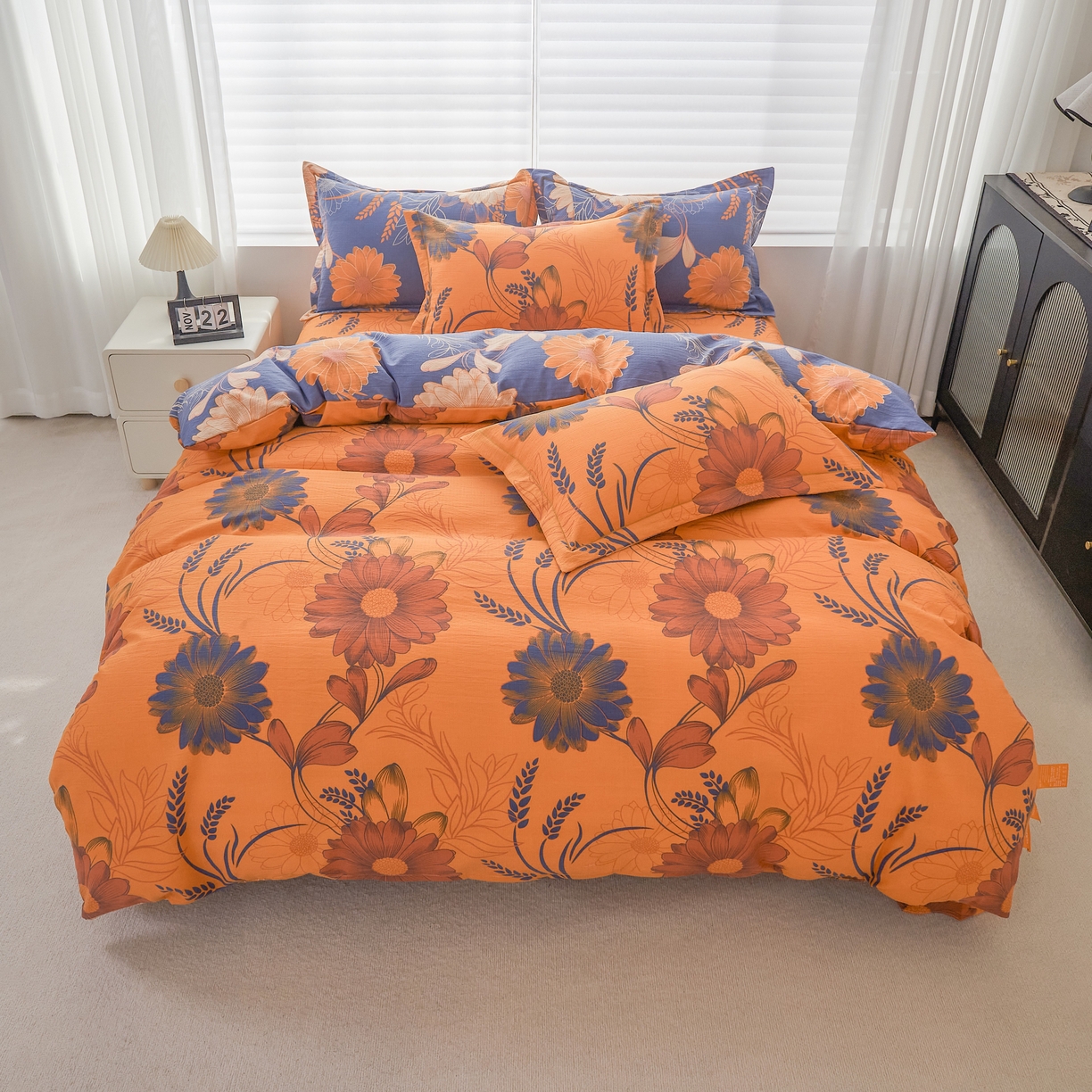 91家纺网 家纺一手货源 找家纺 恋之语 2026新款双层纱原麻复古风四件套 焦糖花事