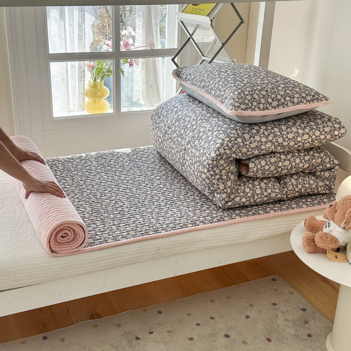 91家纺网 家纺一手货源 找家纺 凌云家纺 2026新款学生宿舍全棉床盖三件套 春汐