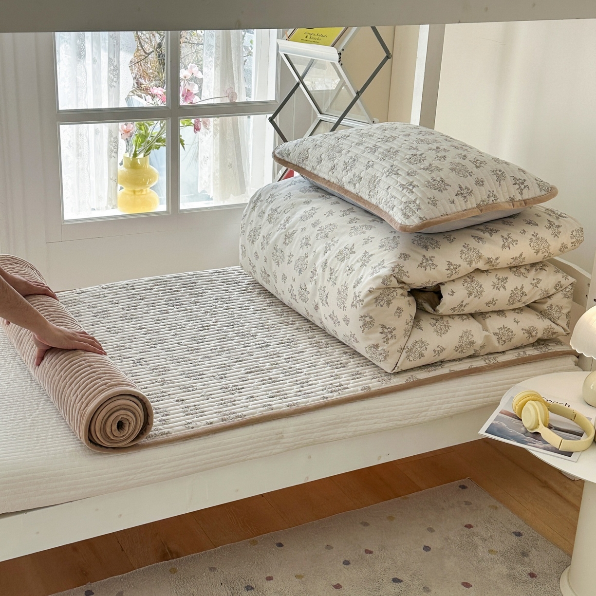 91家纺网 家纺一手货源 找家纺 凌云家纺 2026新款学生宿舍全棉床盖三件套 花韵