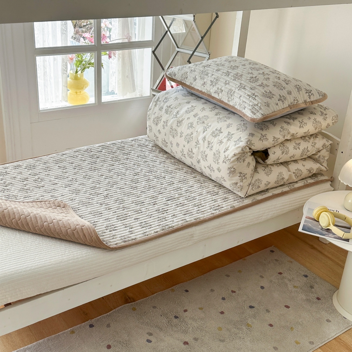 91家纺网 家纺一手货源 找家纺 凌云家纺 2026新款学生宿舍全棉床盖三件套 花韵