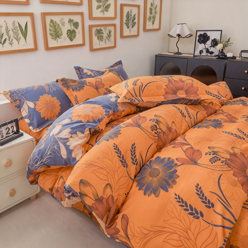 恋之语 2026新款双层纱原麻复古风四件套 焦糖花事