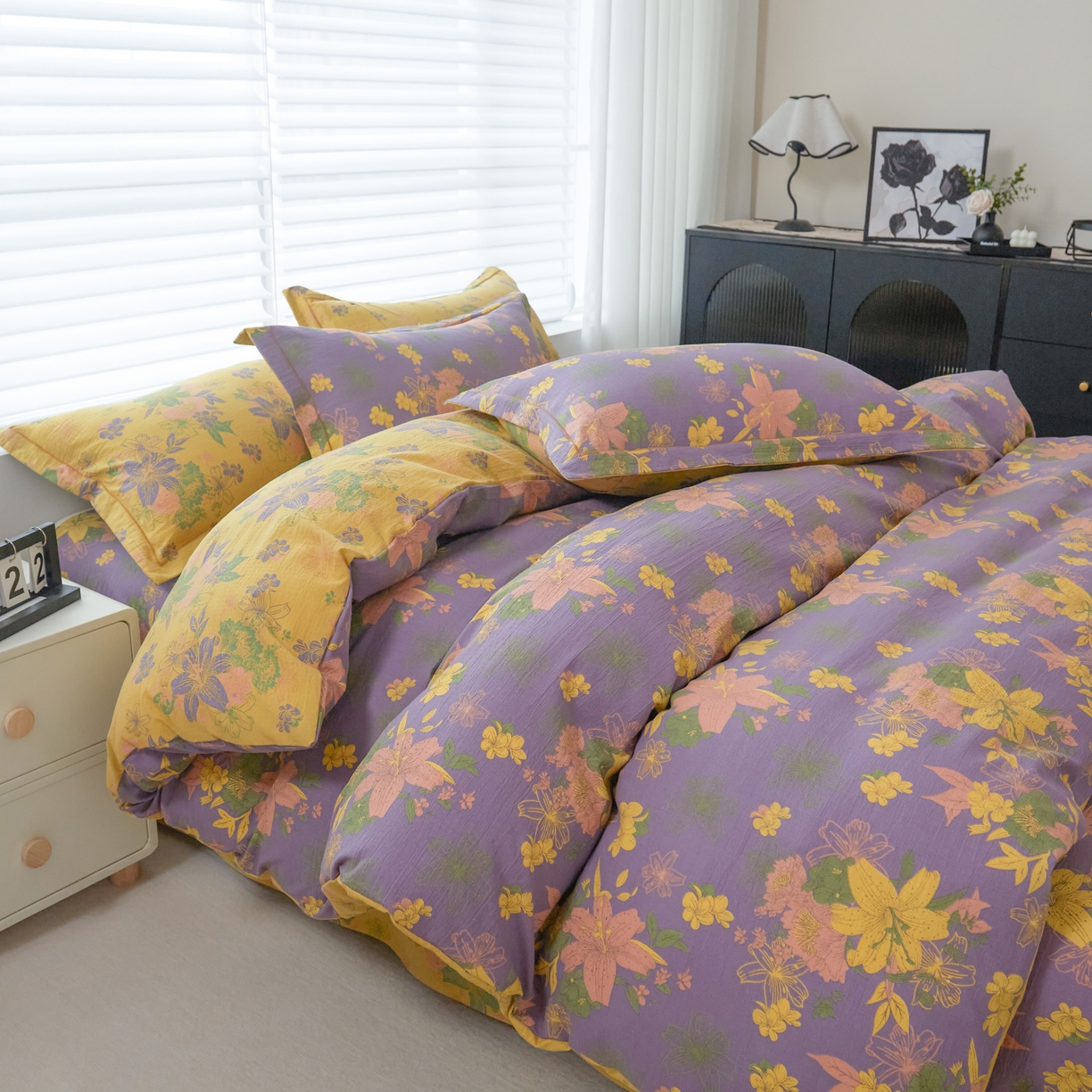 91家纺网 家纺一手货源 找家纺 （总）恋之语 2026新款双层纱原麻复古风四件套