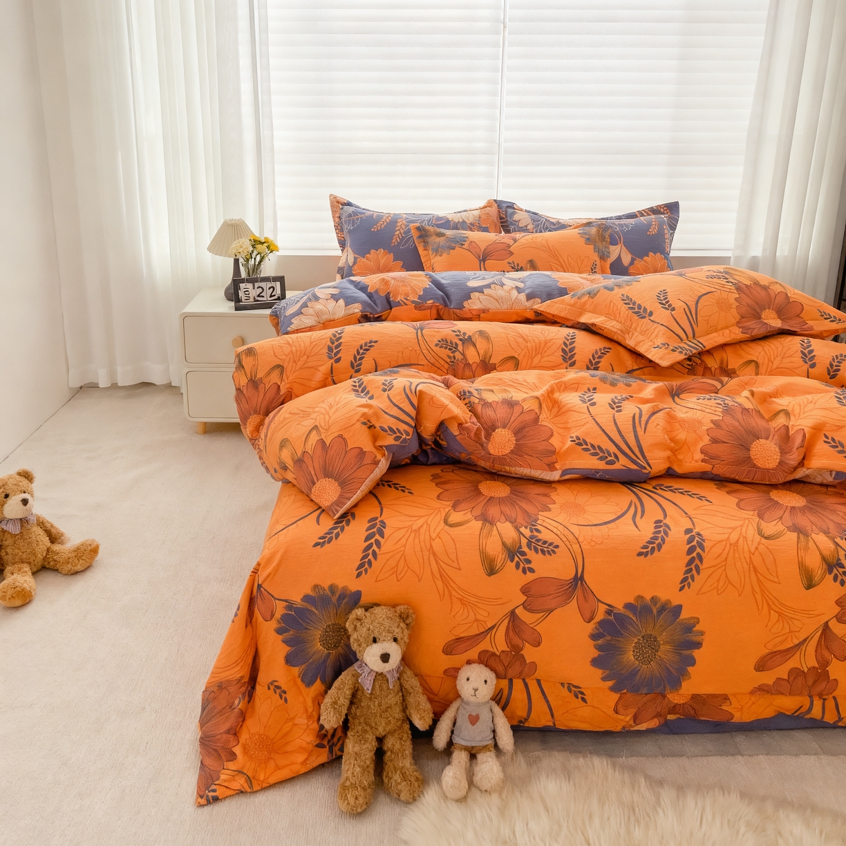 91家纺网 家纺一手货源 找家纺 恋之语 2026新款双层纱原麻复古风四件套 焦糖花事