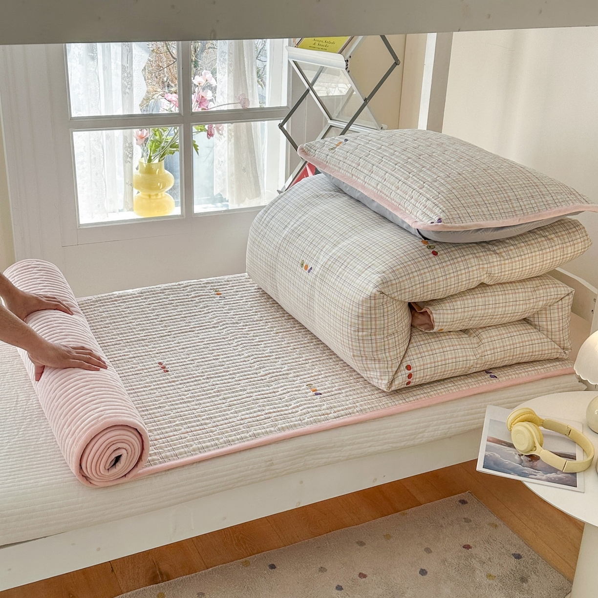 91家纺网 家纺一手货源 找家纺 凌云家纺 2026新款学生宿舍全棉床盖三件套 静若幽兰