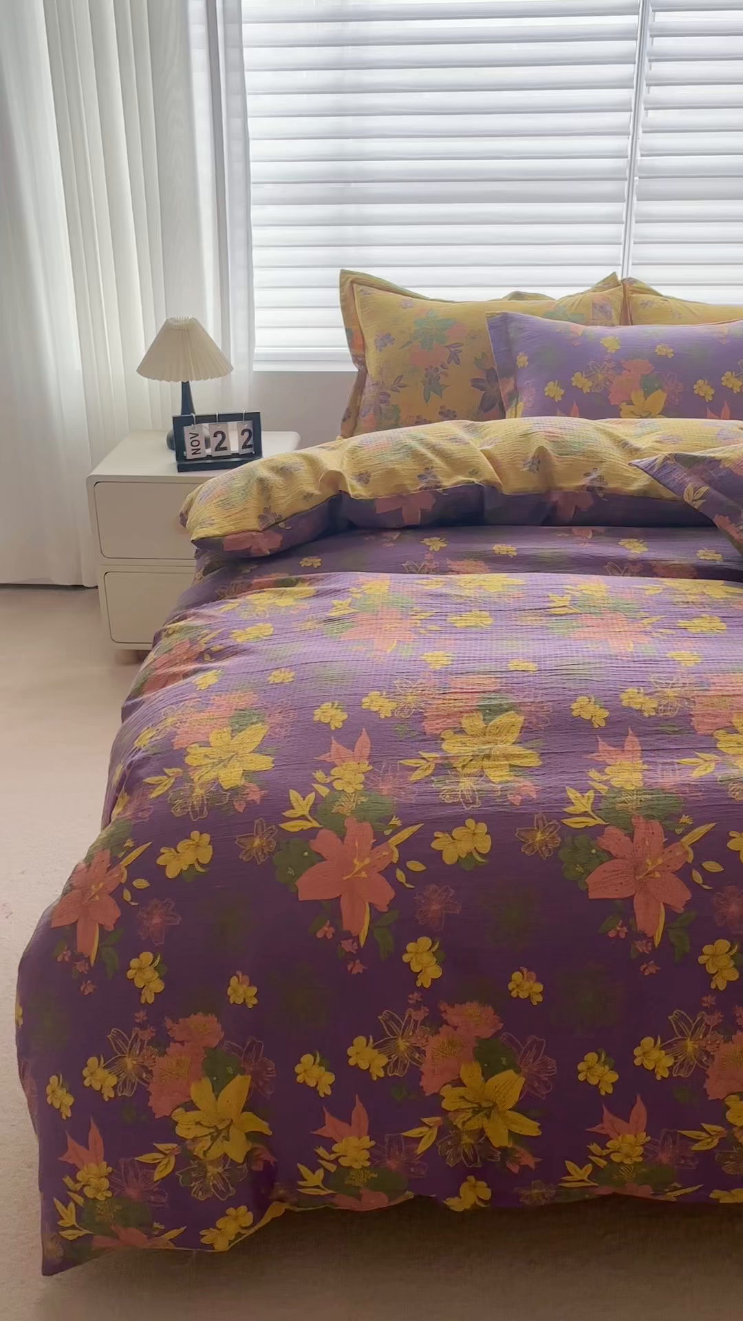 91家纺网 家纺一手货源 找家纺 恋之语 2026新款双层纱原麻复古风四件套 晴野百合-紫