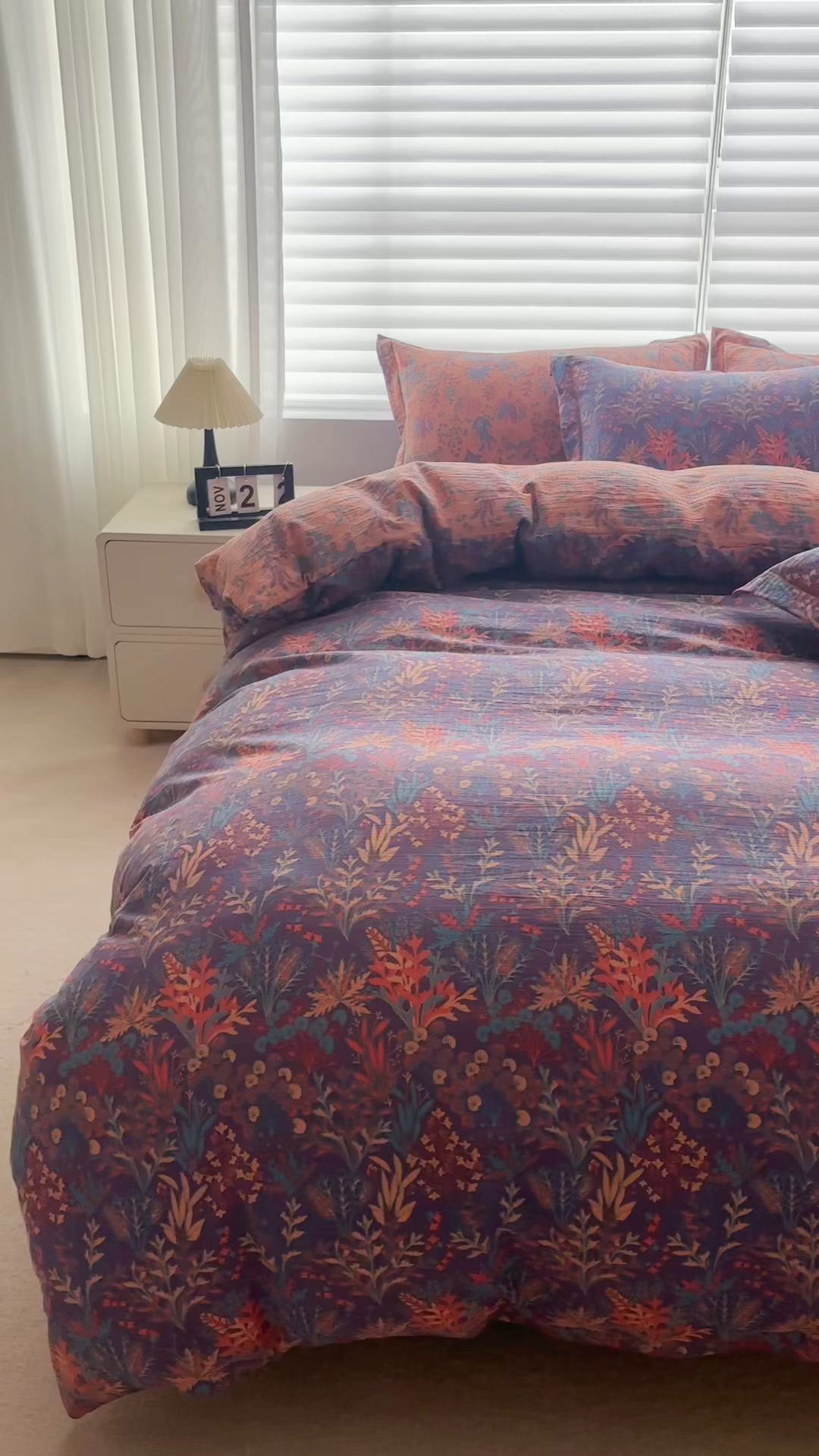 91家纺网 家纺一手货源 找家纺 恋之语 2026新款双层纱原麻复古风四件套 暖紫花影