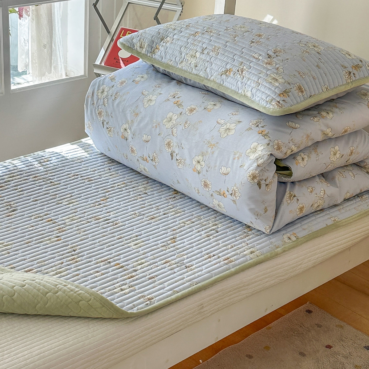 91家纺网 家纺一手货源 找家纺 凌云家纺 2026新款学生宿舍全棉床盖三件套 漫步云端