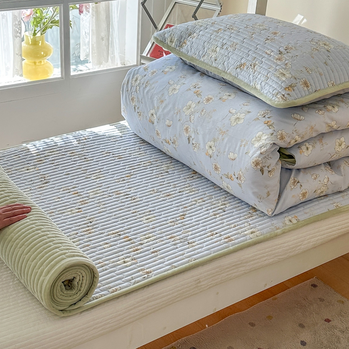 91家纺网 家纺一手货源 找家纺 凌云家纺 2026新款学生宿舍全棉床盖三件套 漫步云端