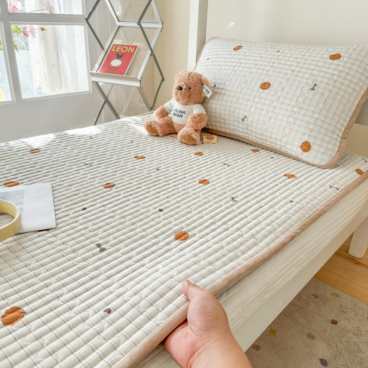 91家纺网 家纺一手货源 找家纺 凌云家纺 2026新款学生宿舍全棉床盖三件套 南瓜可可