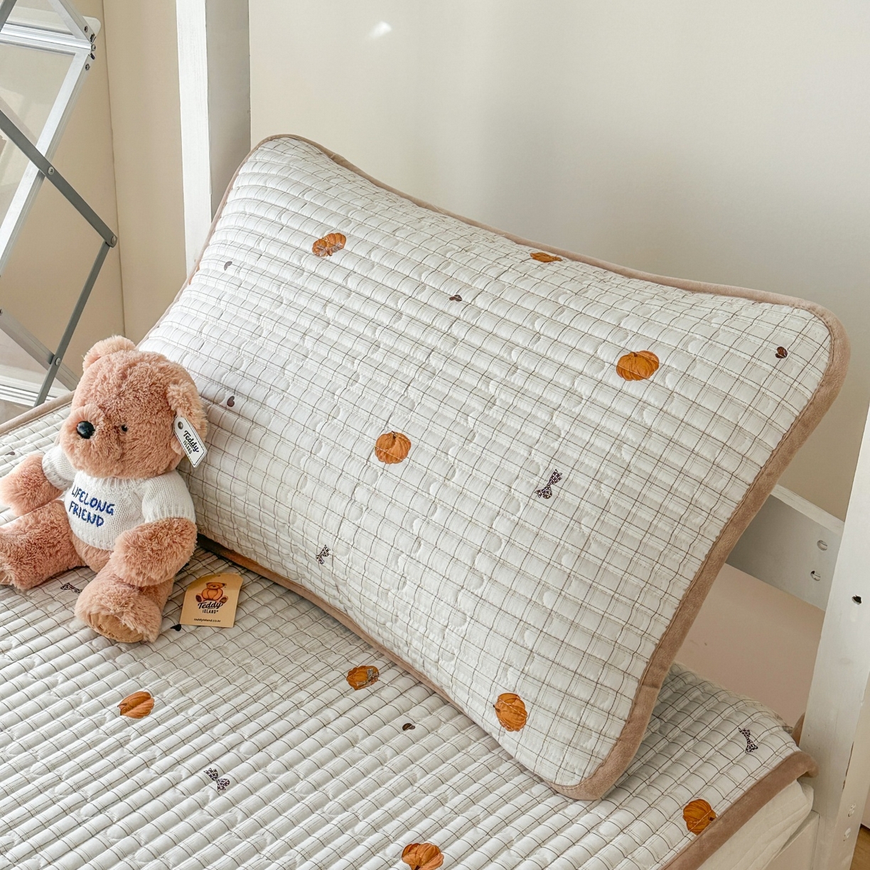 91家纺网 家纺一手货源 找家纺 凌云家纺 2026新款学生宿舍全棉床盖三件套 南瓜可可