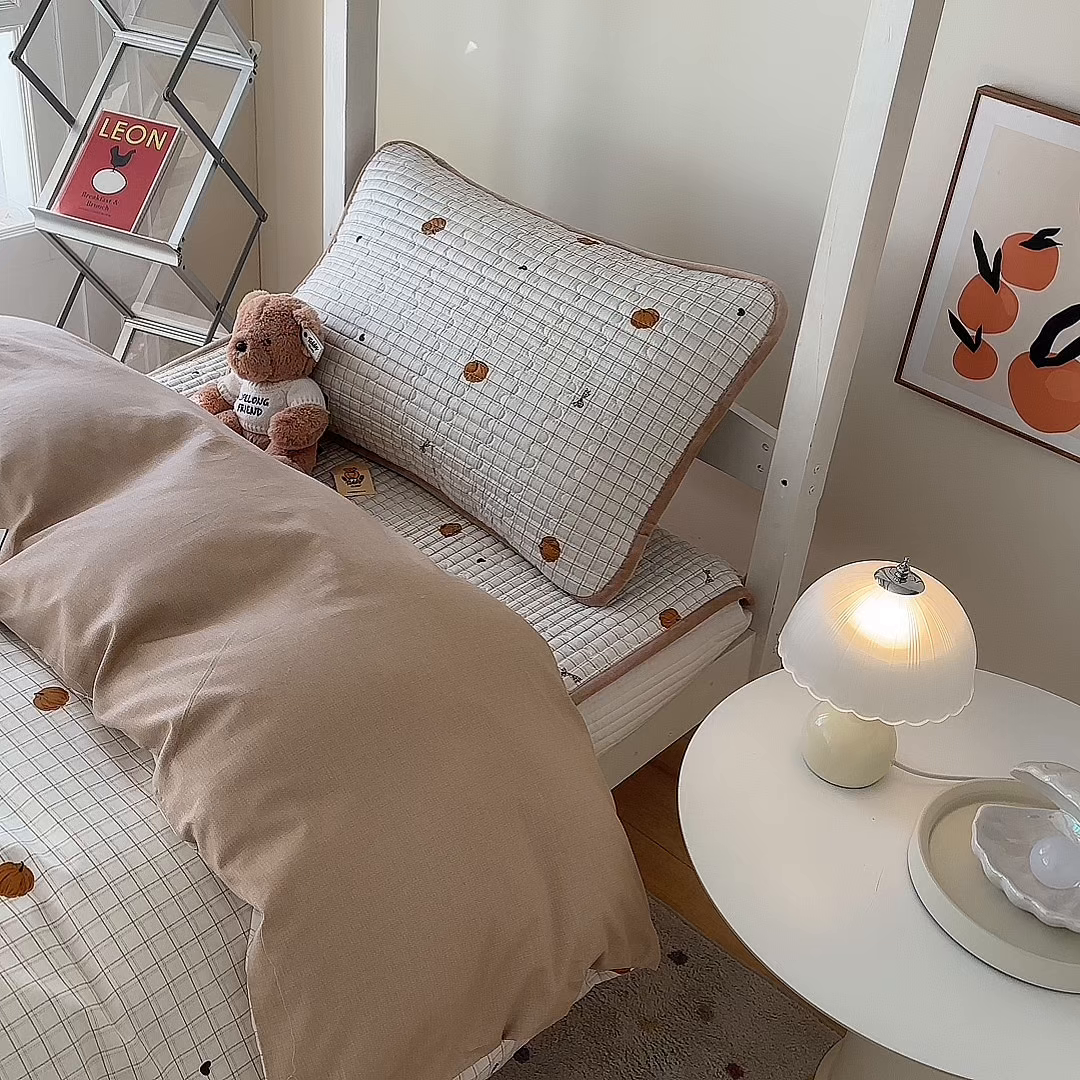 91家纺网 家纺一手货源 找家纺 凌云家纺 2026新款学生宿舍全棉床盖三件套 南瓜可可