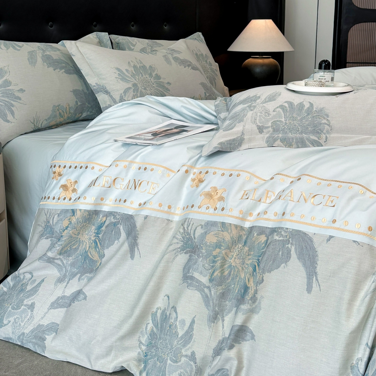 91家纺网 家纺一手货源 找家纺 （总）宇航家纺 2026春夏新款简约全棉纯棉拼接60s色织提花绣花四件套