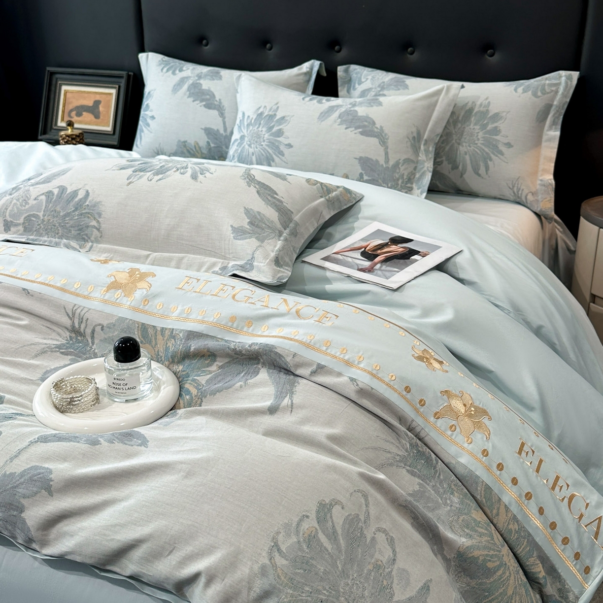 91家纺网 家纺一手货源 找家纺 （总）宇航家纺 2026春夏新款简约全棉纯棉拼接60s色织提花绣花四件套