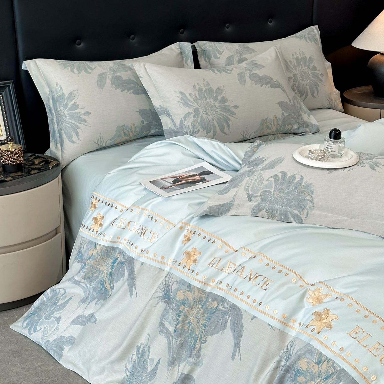 91家纺网 家纺一手货源 找家纺 （总）宇航家纺 2026春夏新款简约全棉纯棉拼接60s色织提花绣花四件套