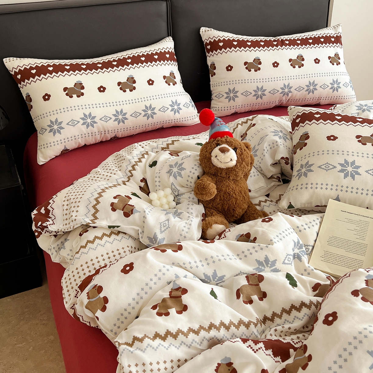 91家纺网 家纺一手货源 找家纺 一比一家纺 2026新款全棉双层纱四件套费尔岛小马