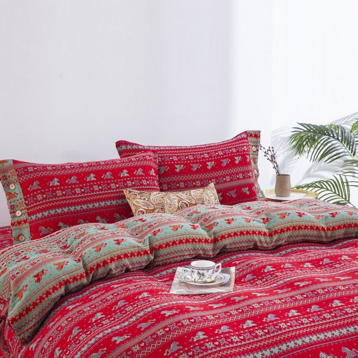 91家纺网 家纺一手货源 找家纺 （总）仰望棉麻双层纱供应链 2026新款全棉纯棉色织双层纱纽扣款四件套-小马奔奔