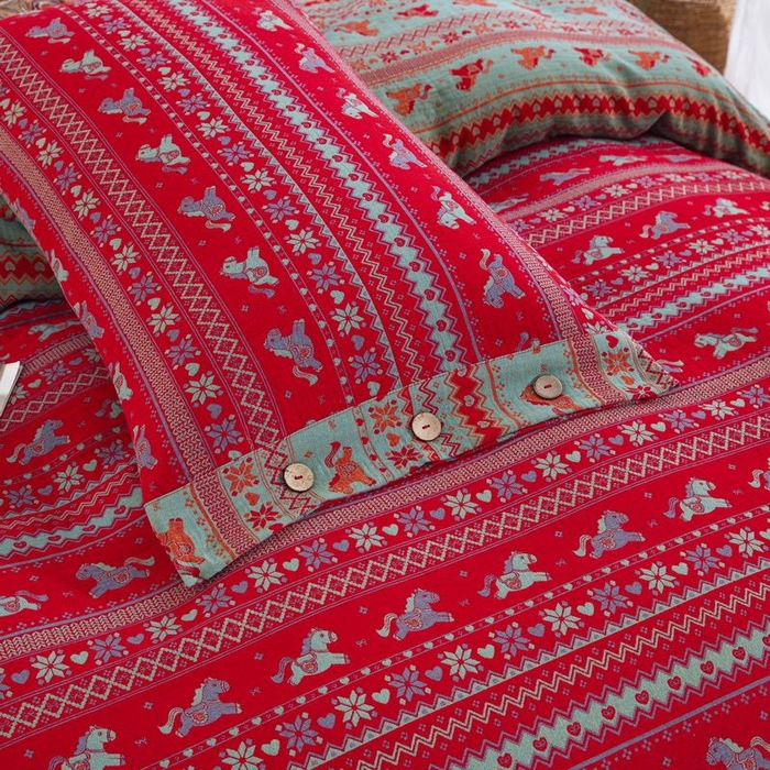 91家纺网 家纺一手货源 找家纺 （总）仰望棉麻双层纱供应链 2026新款全棉纯棉色织双层纱纽扣款四件套-小马奔奔