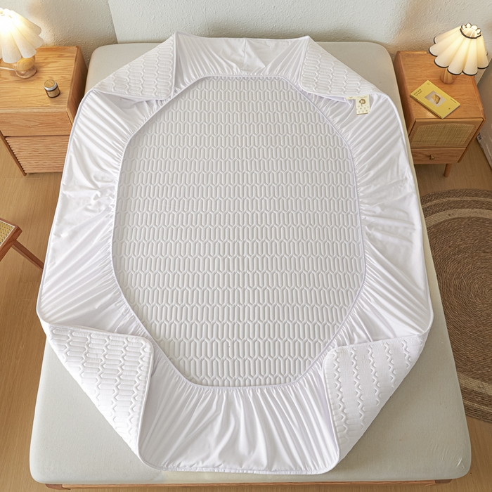 91家纺网 家纺一手货源 找家纺 女子家纺 2026新款新款A类新疆棉花夹棉防水单品床笠 小竹纹-本白