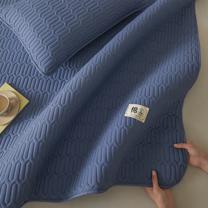 91家纺网 家纺一手货源 找家纺 女子家纺 2026新款新款A类新疆棉花夹棉防水单品床笠 小竹纹-宾蓝