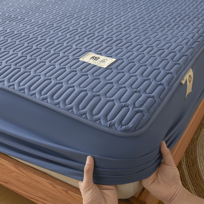 91家纺网 家纺一手货源 找家纺 女子家纺 2026新款新款A类新疆棉花夹棉防水单品床笠 小竹纹-宾蓝