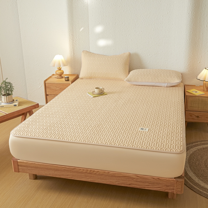 91家纺网 家纺一手货源 找家纺 女子家纺 2026新款新款A类新疆棉花夹棉防水单品床笠 小竹纹-卡其