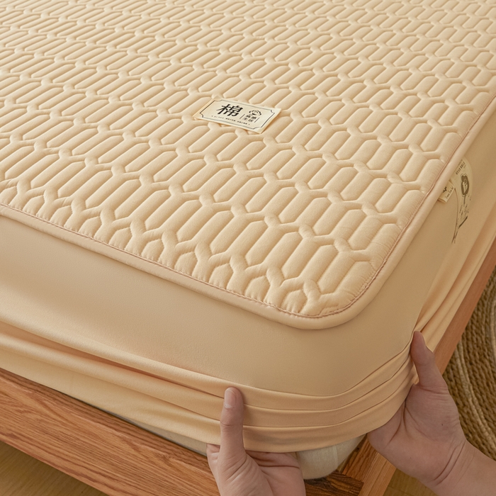 91家纺网 家纺一手货源 找家纺 女子家纺 2026新款新款A类新疆棉花夹棉防水单品床笠 小竹纹-卡其