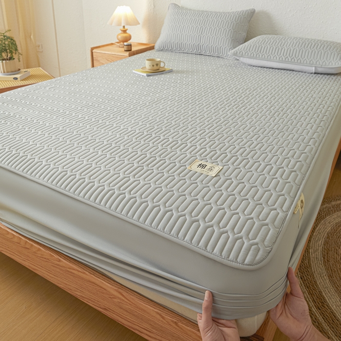 女子家纺 2026新款新款A类新疆棉花夹棉防水单品床笠 小竹纹-浅灰