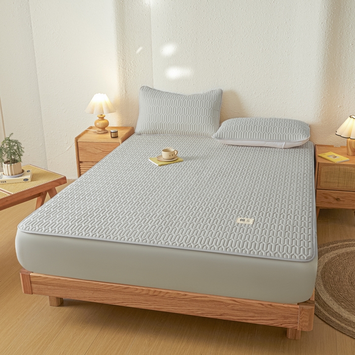 91家纺网 家纺一手货源 找家纺 女子家纺 2026新款新款A类新疆棉花夹棉防水单品床笠 小竹纹-浅灰