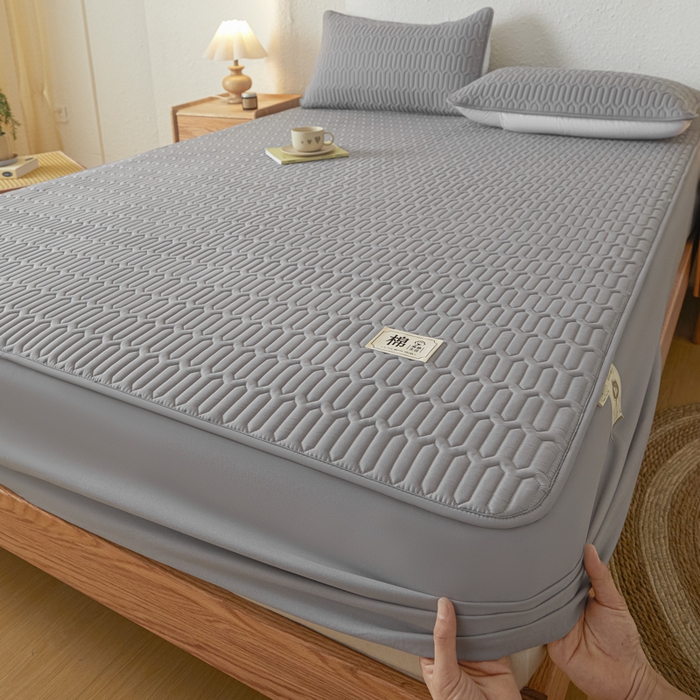 女子家纺 2026新款新款A类新疆棉花夹棉防水单品床笠 小竹纹-深灰