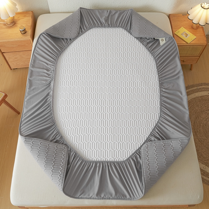 91家纺网 家纺一手货源 找家纺 女子家纺 2026新款新款A类新疆棉花夹棉防水单品床笠 小竹纹-深灰