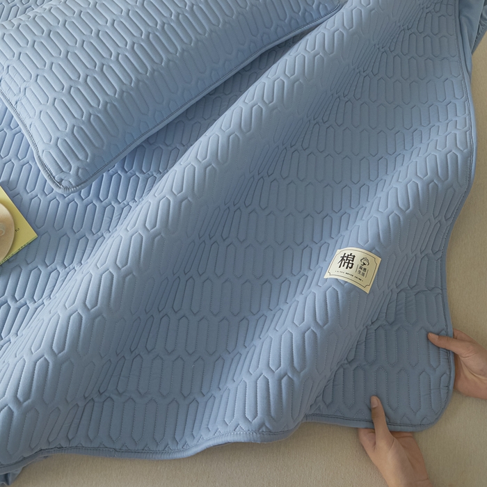 91家纺网 家纺一手货源 找家纺 女子家纺 2026新款新款A类新疆棉花夹棉防水单品床笠 小竹纹-雾蓝