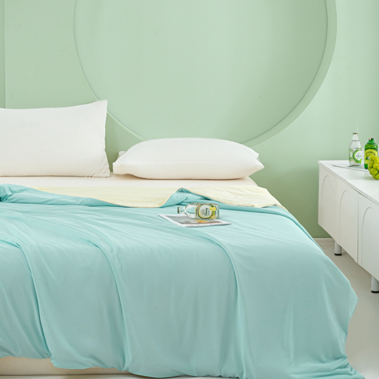 91家纺网 家纺一手货源 找家纺 爱彼家纺 2026新款冰吸薄荷A类氨纶黑科技凉感夏被冰薄荷空调被夏凉被-薄荷系列二 薄荷蓝