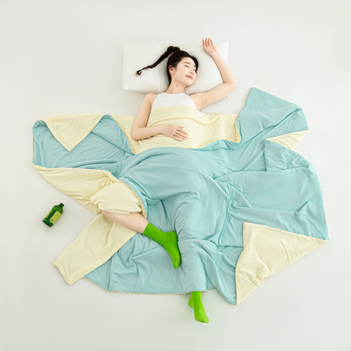 91家纺网 家纺一手货源 找家纺 爱彼家纺 2026新款冰吸薄荷A类氨纶黑科技凉感夏被冰薄荷空调被夏凉被-薄荷系列二 薄荷蓝