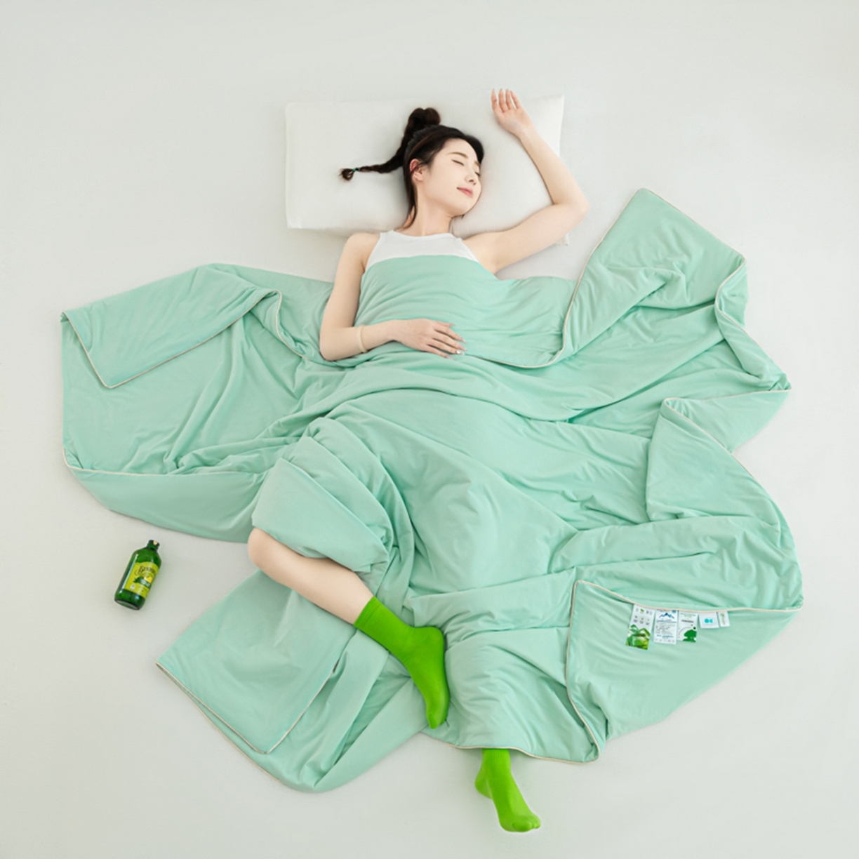 91家纺网 家纺一手货源 找家纺 爱彼家纺 2026新款冰吸薄荷A类氨纶黑科技凉感夏被冰薄荷空调被夏凉被-薄荷系列二 薄荷绿