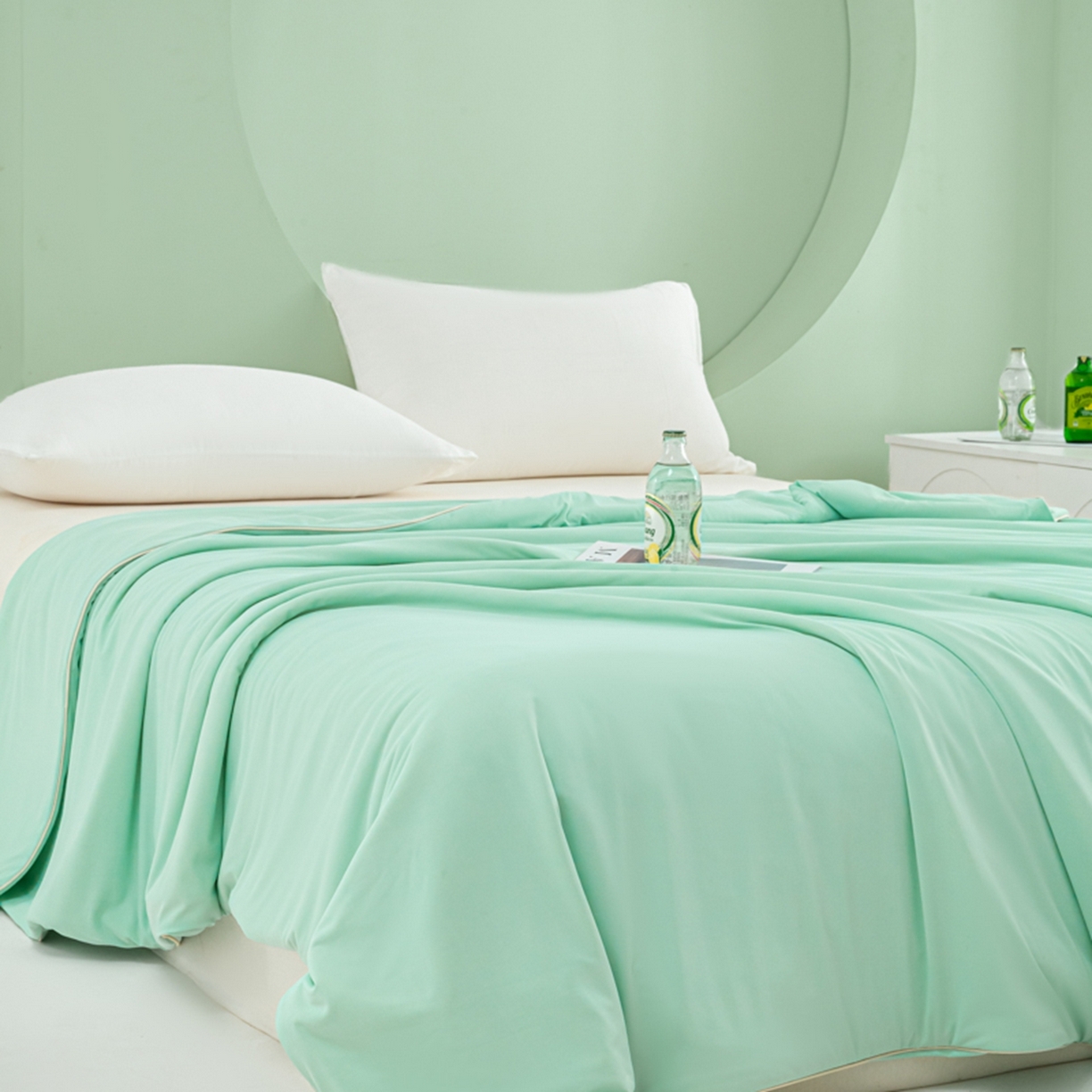 91家纺网 家纺一手货源 找家纺 爱彼家纺 2026新款冰吸薄荷A类氨纶黑科技凉感夏被冰薄荷空调被夏凉被-薄荷系列二 薄荷绿