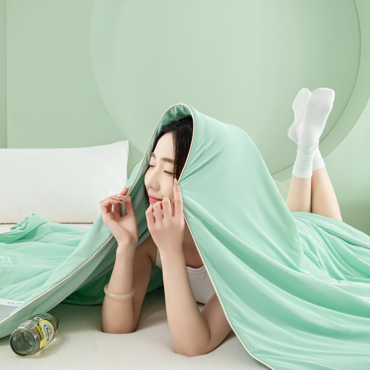 91家纺网 家纺一手货源 找家纺 爱彼家纺 2026新款冰吸薄荷A类氨纶黑科技凉感夏被冰薄荷空调被夏凉被-薄荷系列二 薄荷绿