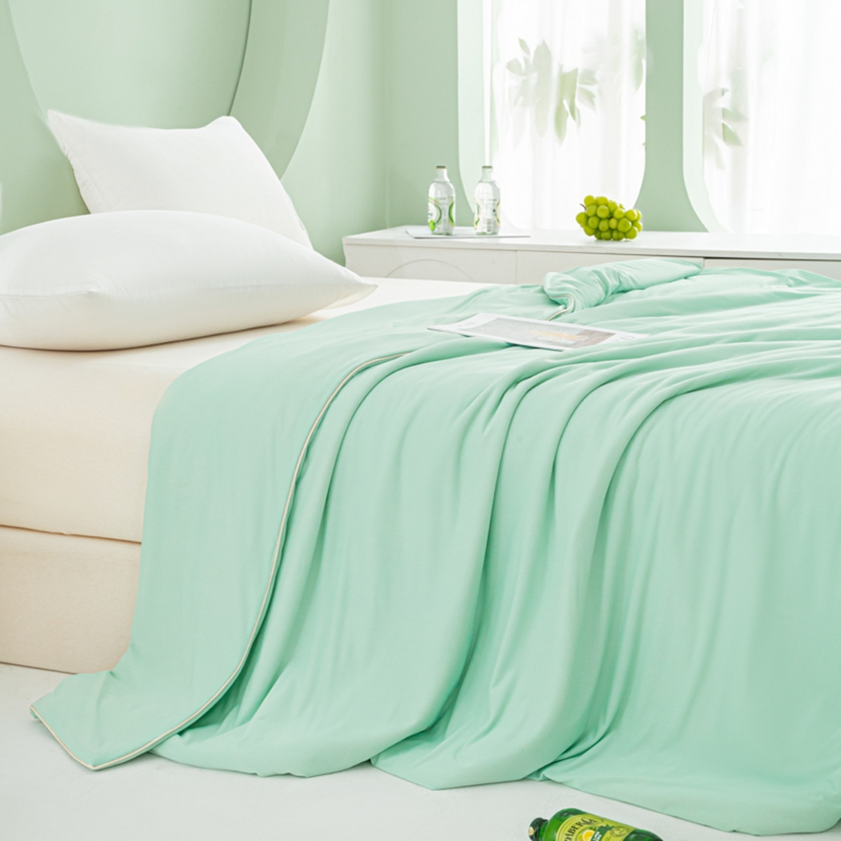 91家纺网 家纺一手货源 找家纺 爱彼家纺 2026新款冰吸薄荷A类氨纶黑科技凉感夏被冰薄荷空调被夏凉被-薄荷系列二 薄荷绿